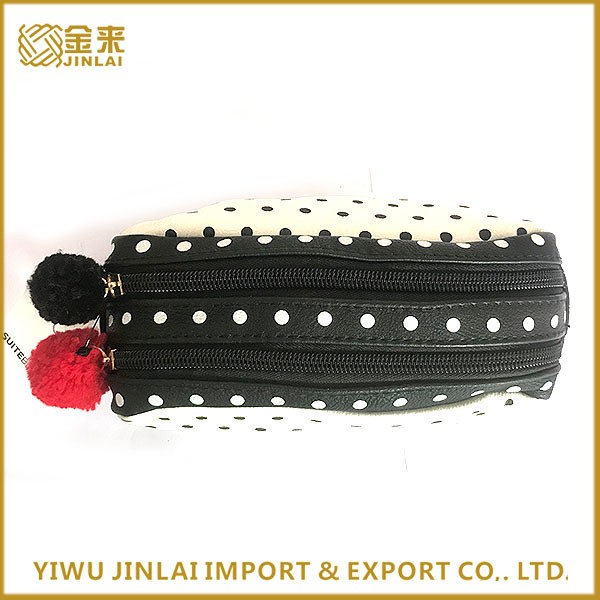 Dot Cosmetic Bag With Fuzzy Ball