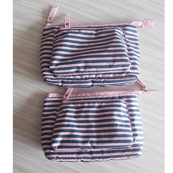 Waterproof Nylon Stripe Cosmetic Bag